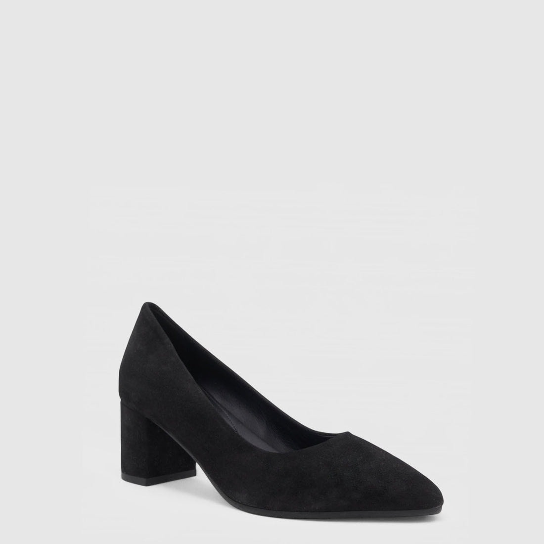 Aquatalia Kari Weatherproof Black Suede Pointed Toe Block Heel Pump Shoes